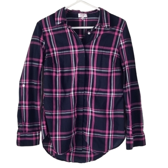 Crown & Ivy Pink/Navy/White Plaid Button Down Long Sleeve Shirt Size S - Picture 1 of 11